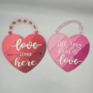 Two Valentines Love Hanging Decor Signs All You Need is Love and Love Lives Here
